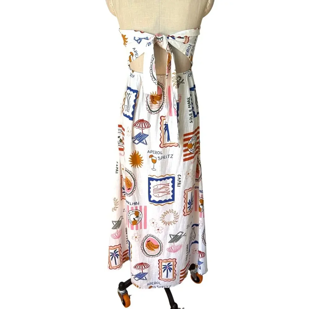 Paper Heart Strapless Linen Blend Maxi Sundress La Dolce Vita Print Size Medium